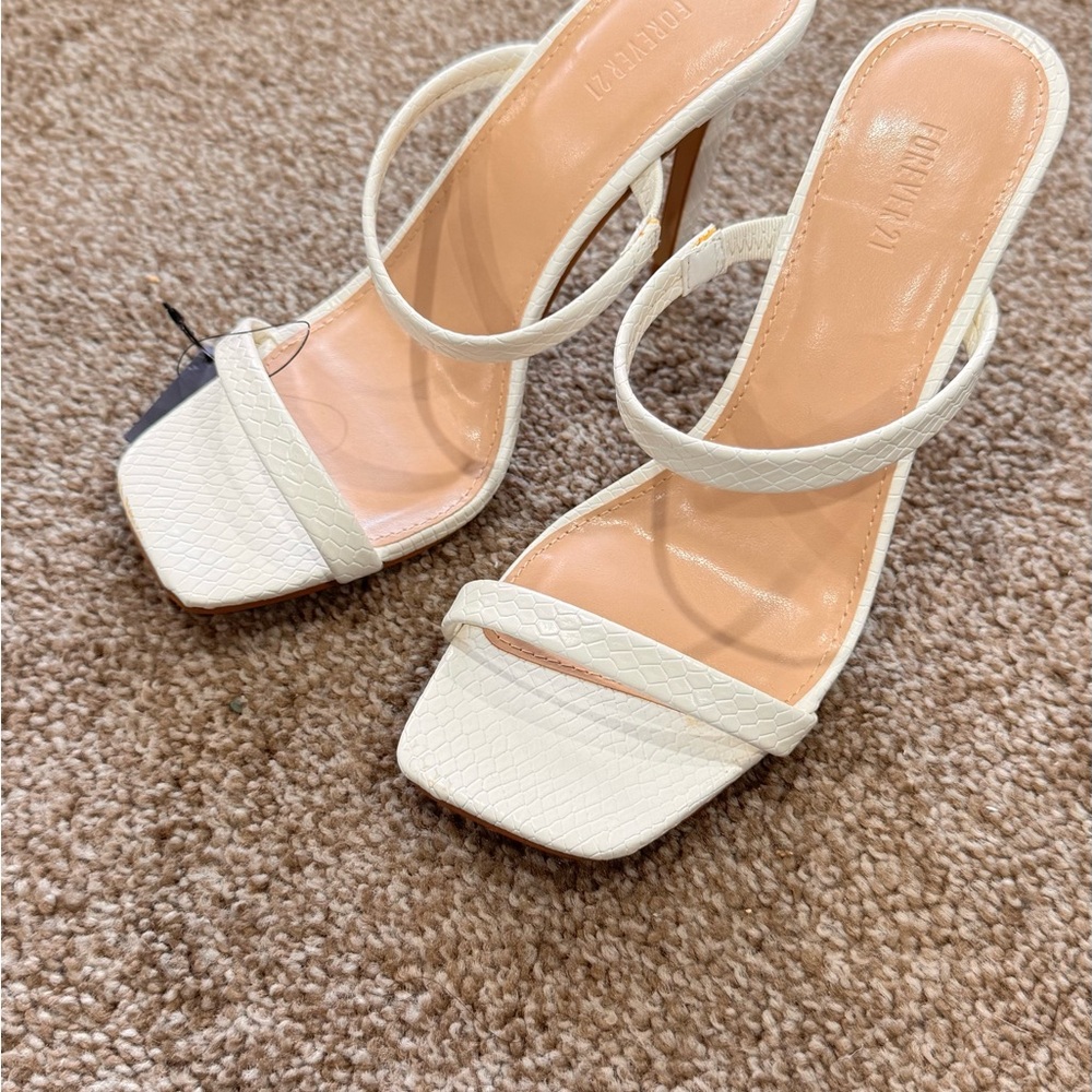Forever 21 White Heels Modern Slip-On